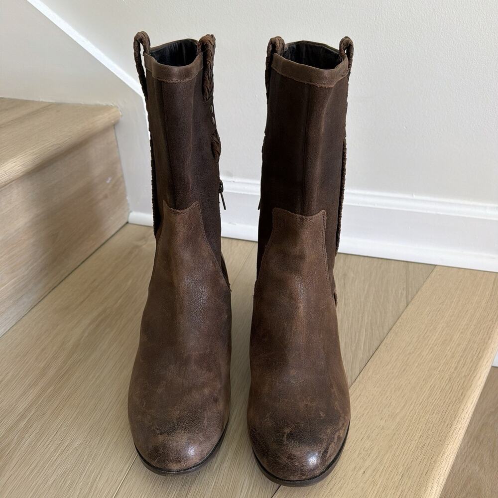 UGG Jaspan Mid-Calf Boots Oiled Suede & Leather Uppers Women’s Size 11 Brown - Picture 3 of 11